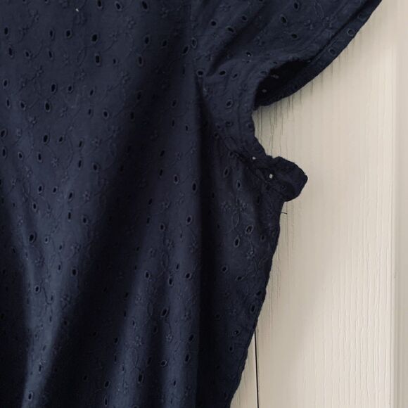 J Crew Dress Women XS Blue Eyelet Tie Front Button Up Preppy Nautical Resortwear - Picture 11 of 11